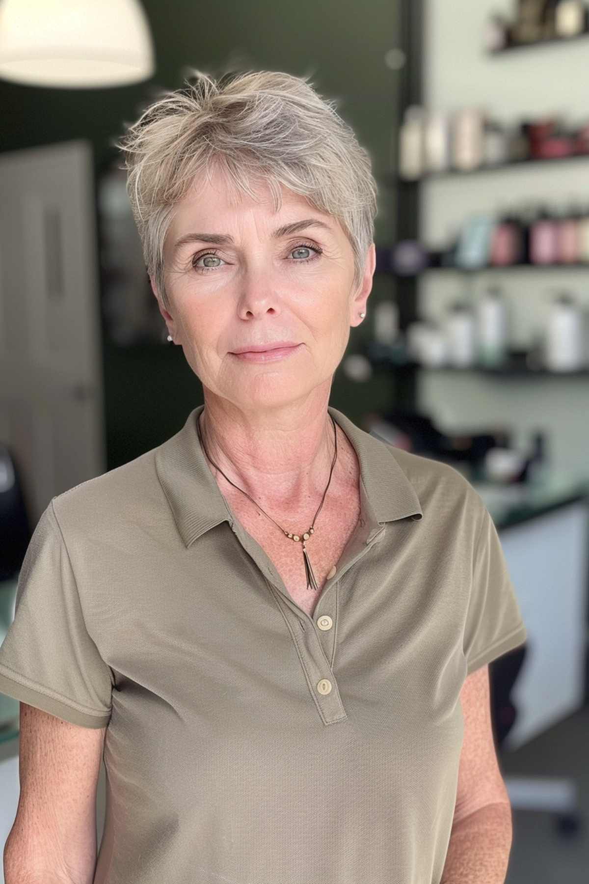 Undone pixie cut for women over 60 with soft layers for natural volume and structure