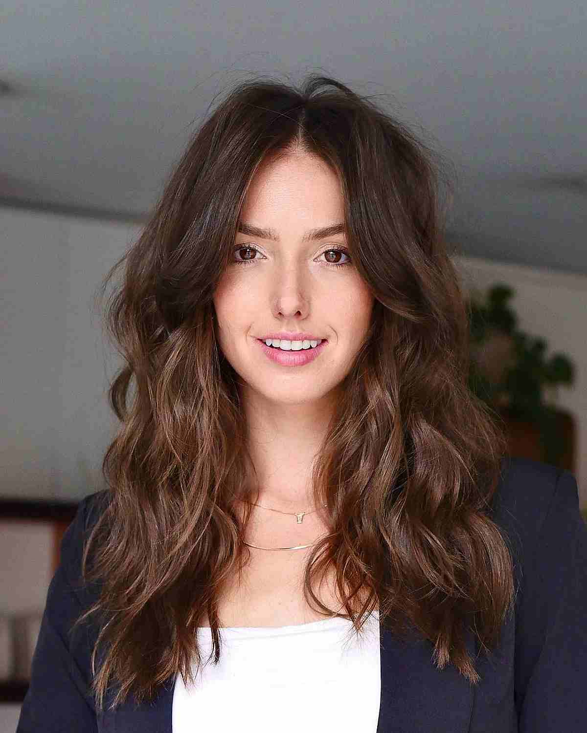 Undone Style with Curtain Bangs for Mid-Length Hair for Long Faces