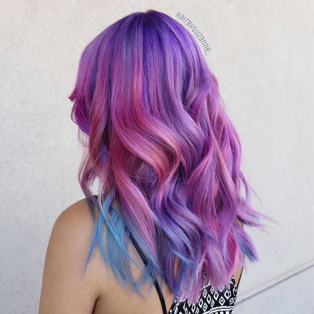 Medium-Length Unicorn Hair with Purple Tones