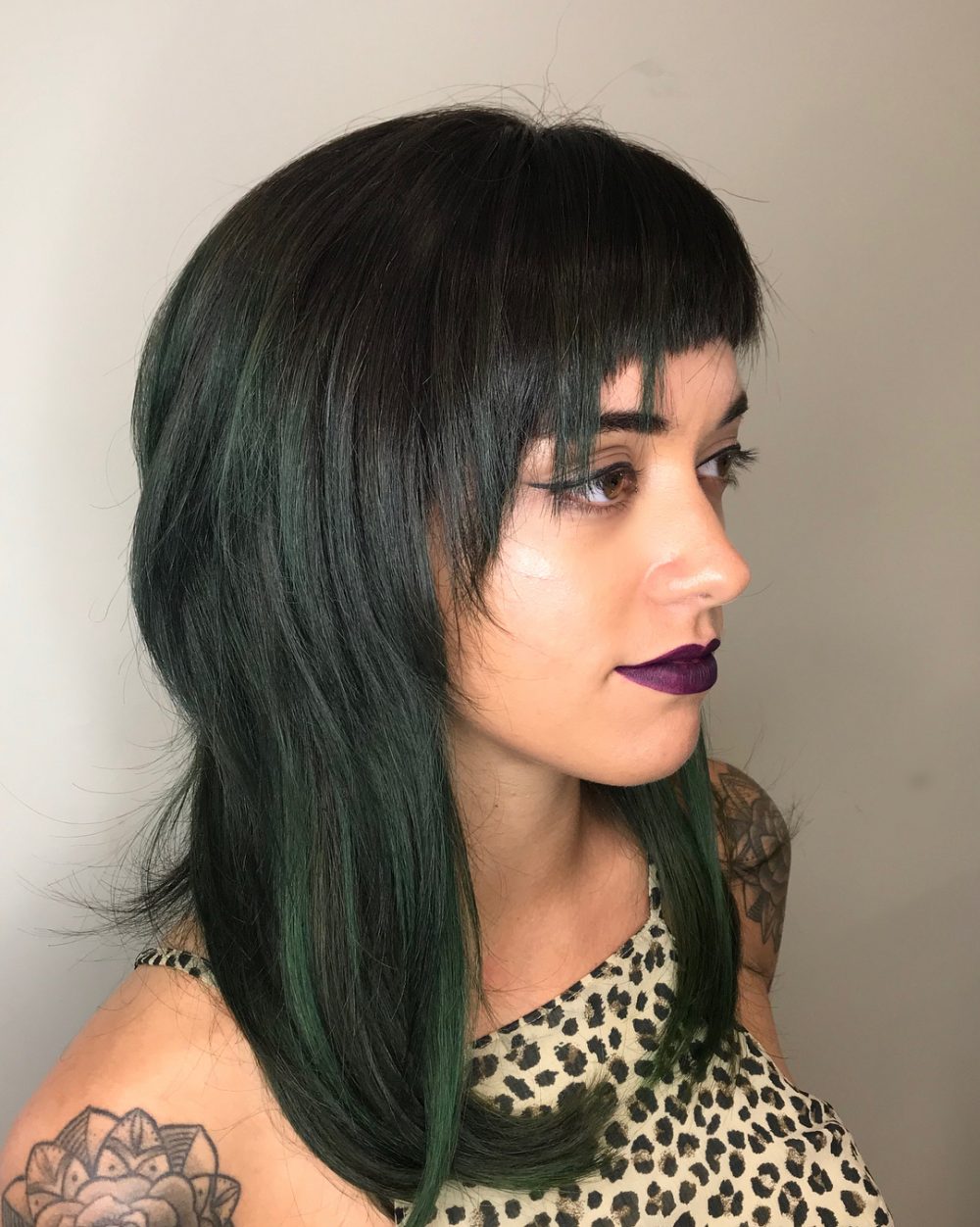 Dark Green Edgy Shoulder Length Hair