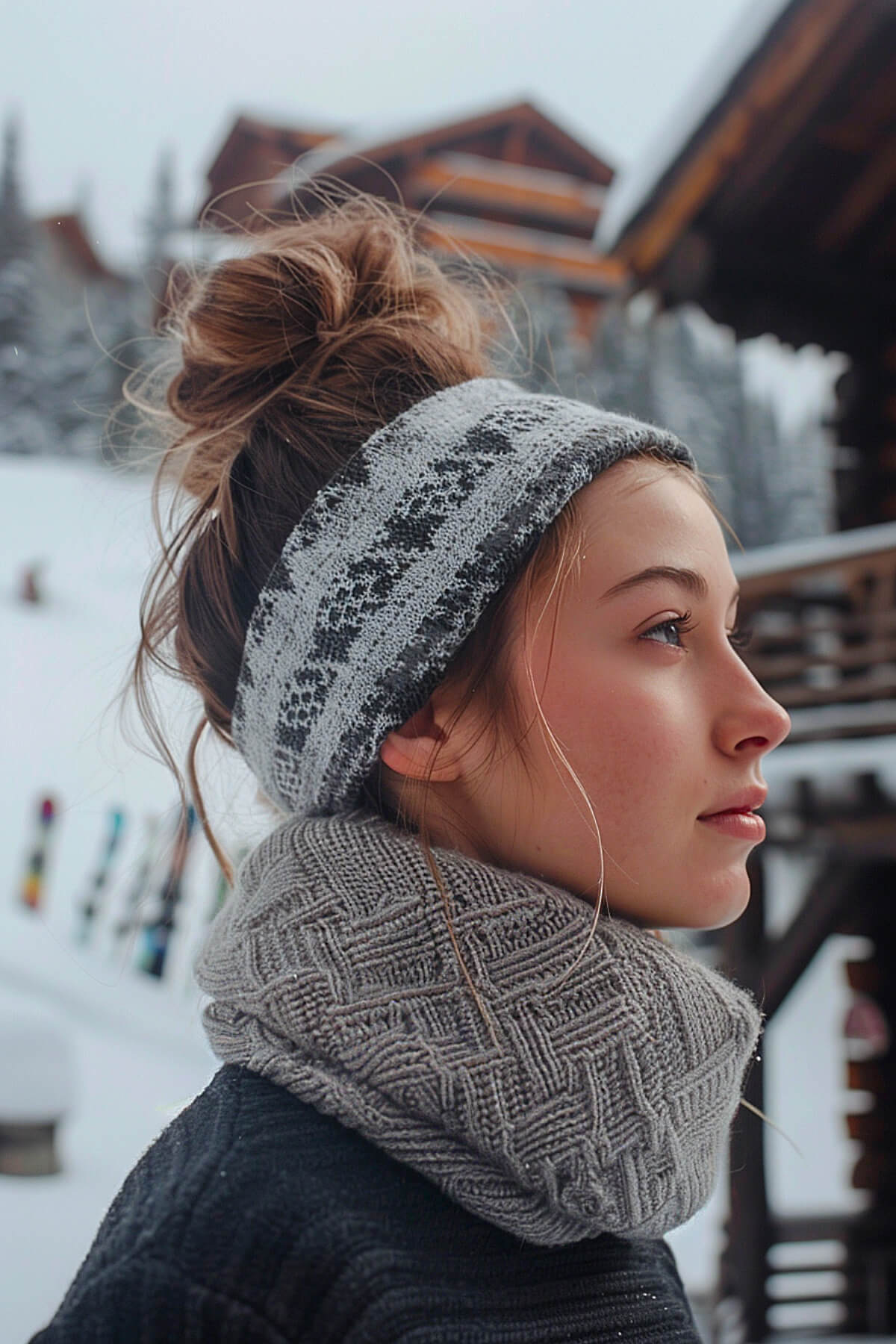 Updo hairstyle for skiing