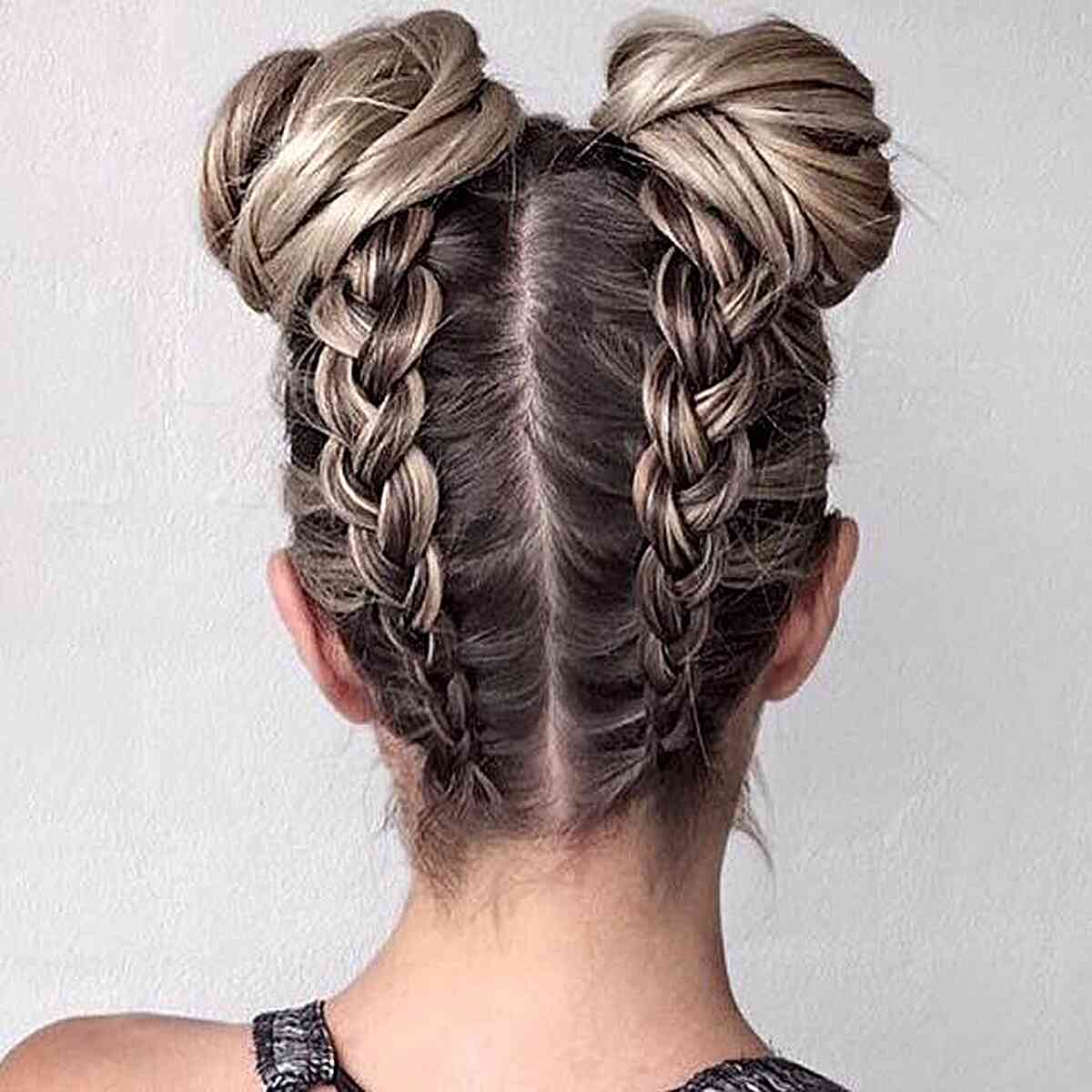 Upside Down Braids with Space Buns for Festivals