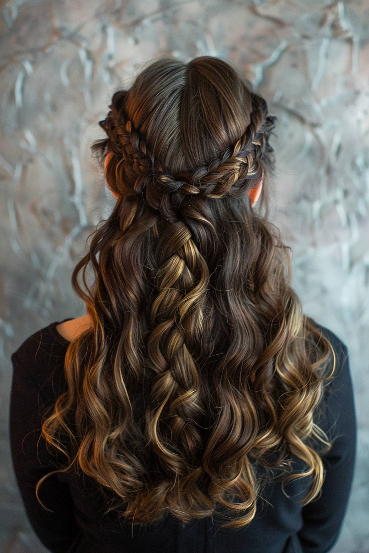 Braided half-up hairstyle with fishtail and Dutch braids