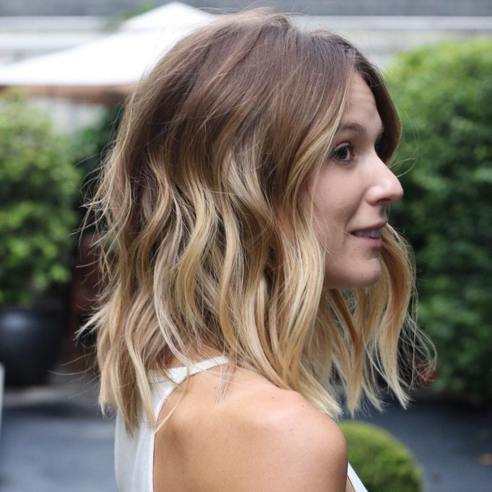 Messy Shoulder-Length Brown to Blonde Ombre Bob