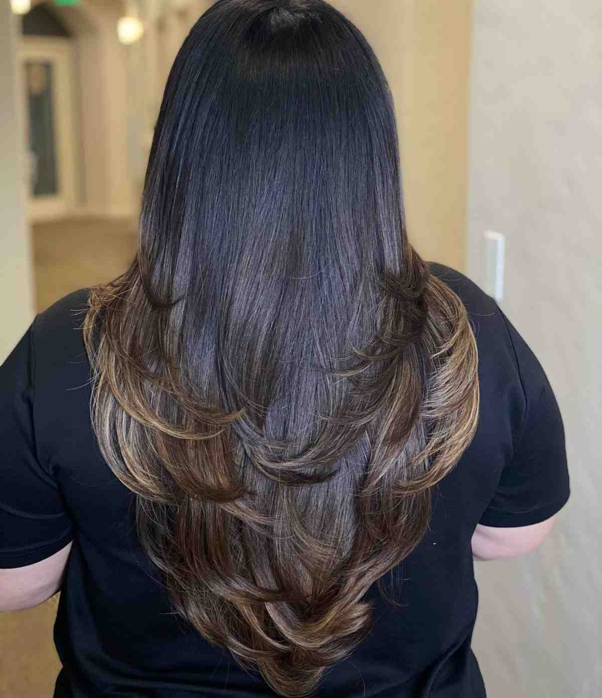 V Shaped Haircut with Layers and Face-Framing with Ombre Ends