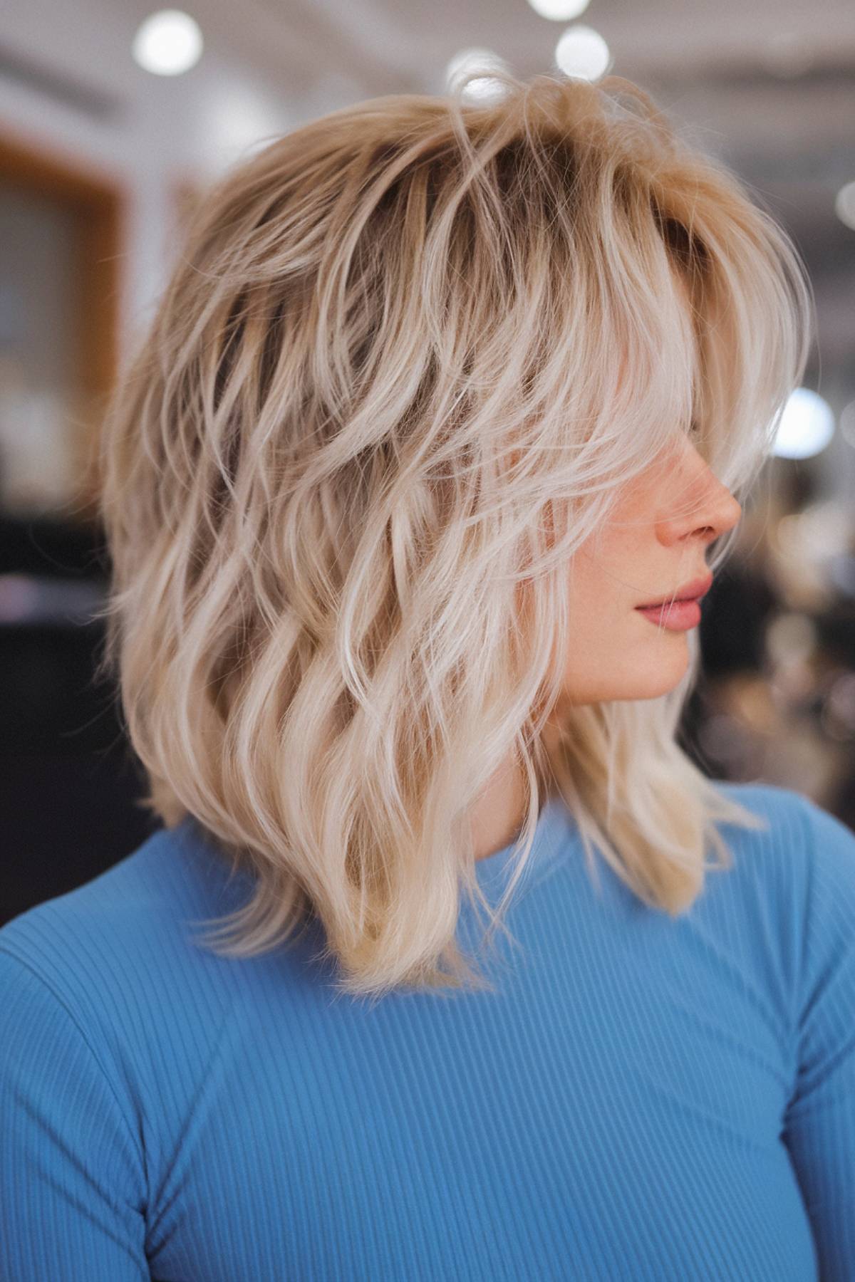 Medium-length haircut with light, airy layers and a soft, face-framing effect