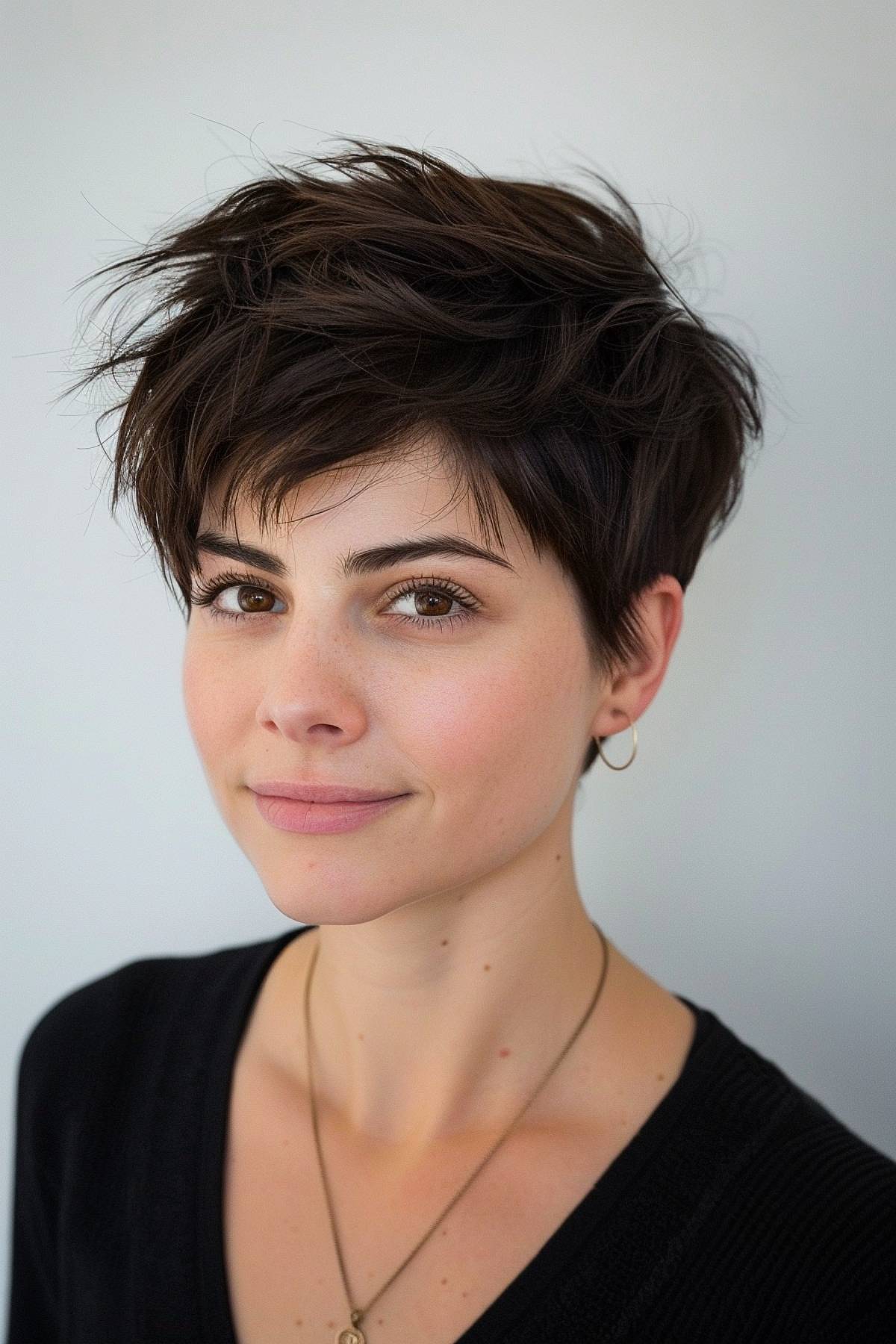 Piecey pixie cut with soft layers for fine hair