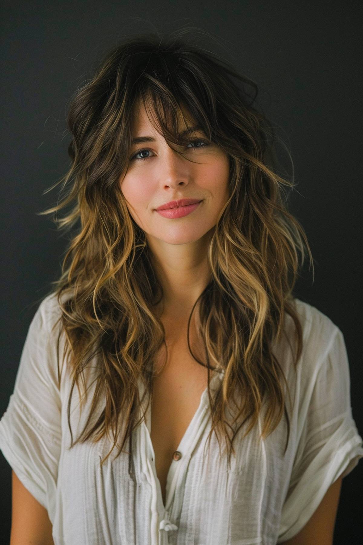 VelvetShag haircut with tousled waves and face-framing layers