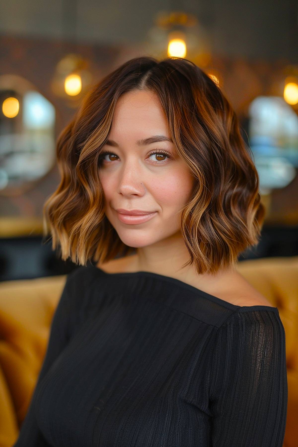 Velvetwave bob with caramel highlights and defined waves