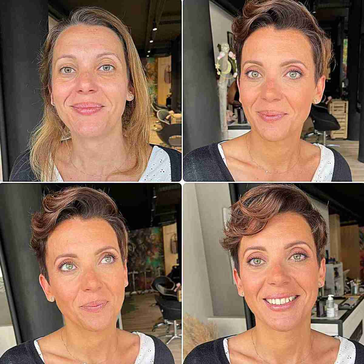 Versatile Natural Brunette Pixie Cut for Women Aged 40