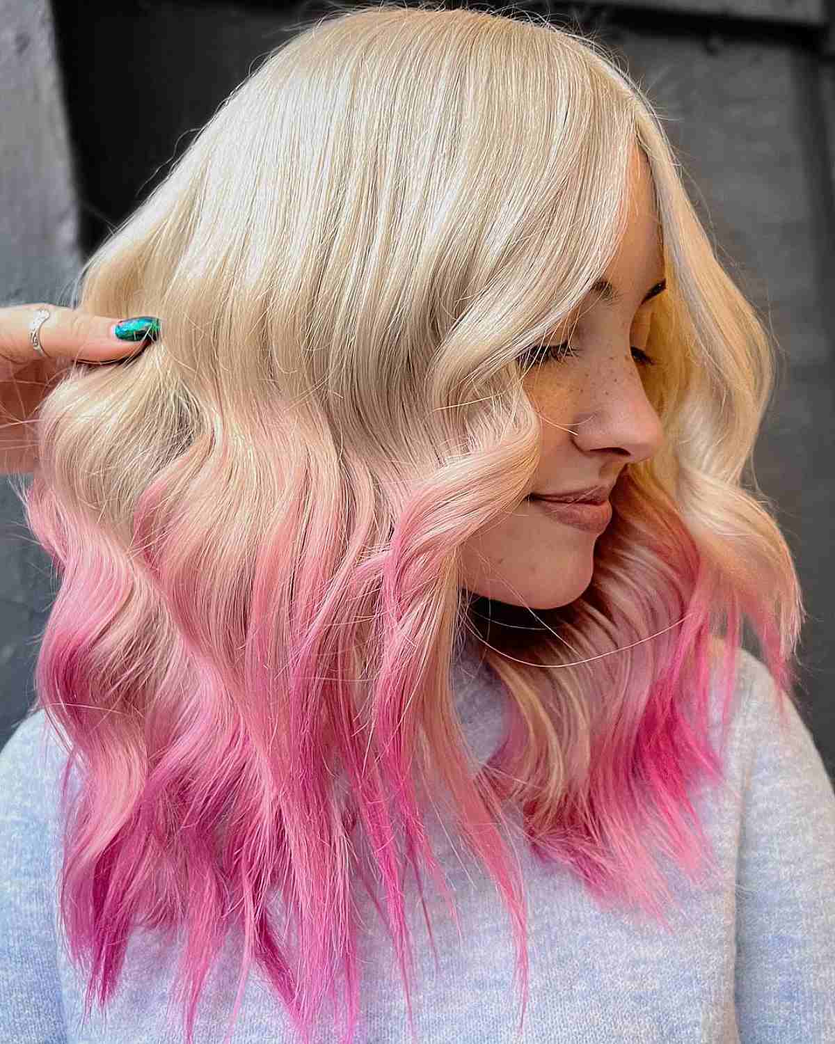 Very Light Blonde Hair with Pink Tips