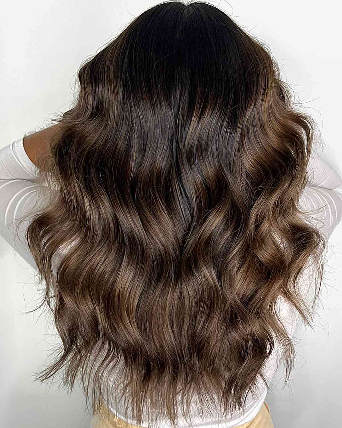 Very Long Chocolate Brown Balayage Waves and Textured Ends for Dark Hair