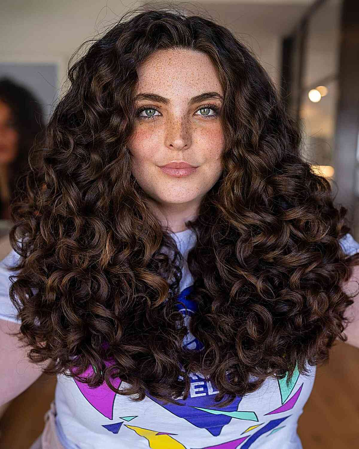 Very Long Thick Curly Hair with No Bangs