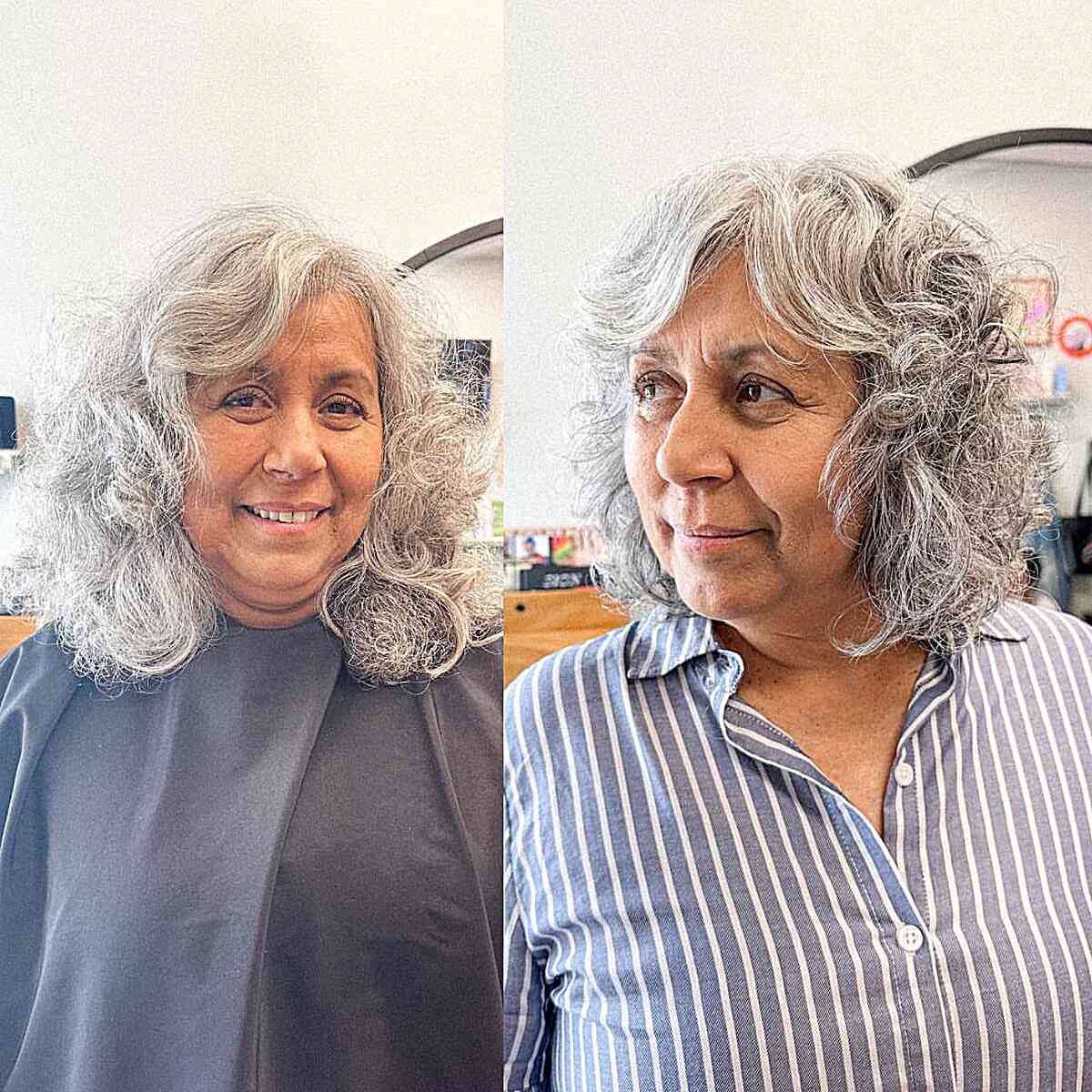 Very Messy Curls for Ladies Aged 60 with Grey Hair