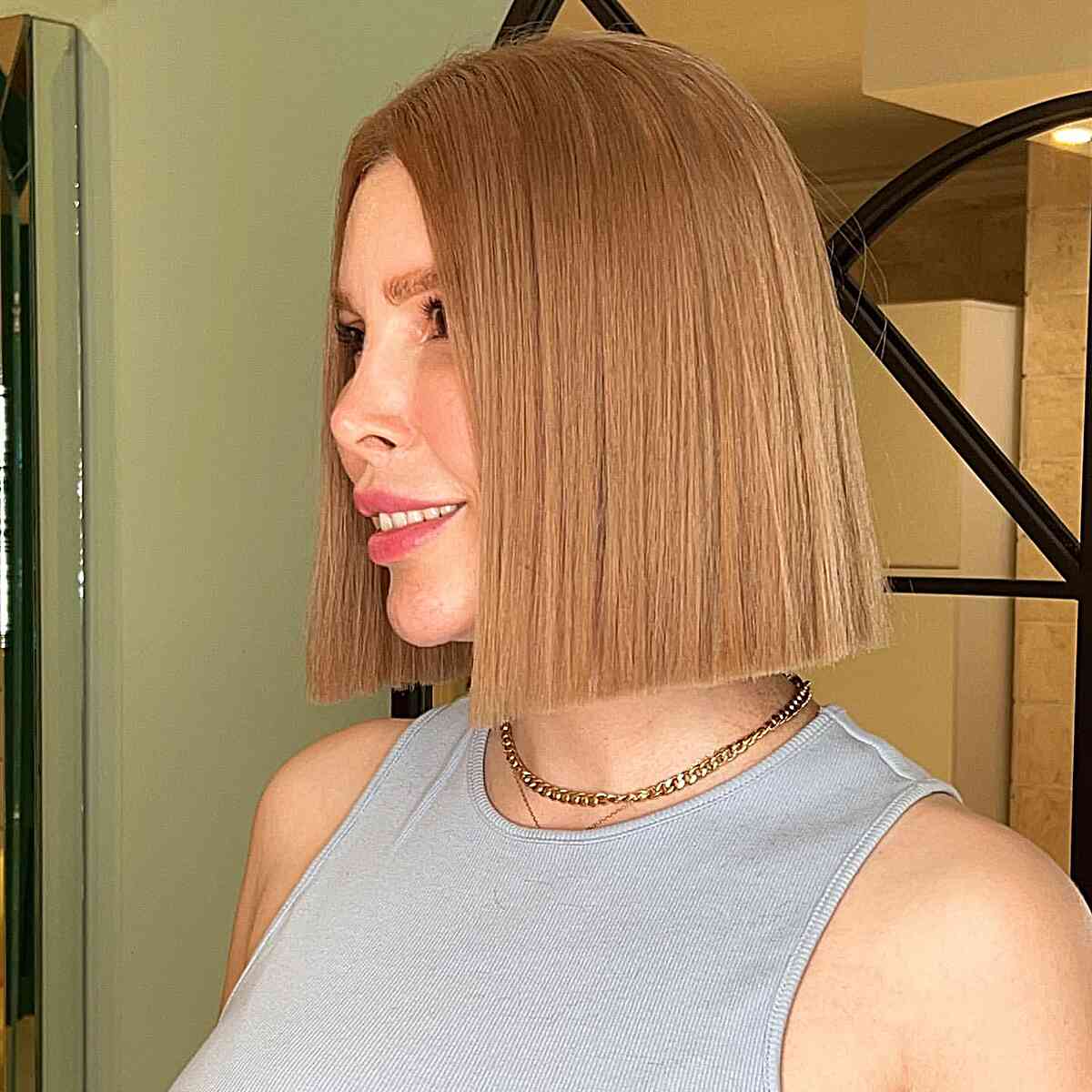 Very Sharp One-Length Bob for ladies with fine hair