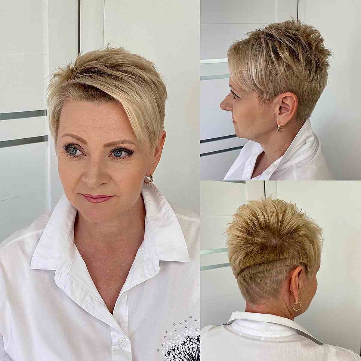Very Short Asymmetric Cut with Shaved Lines for Older Women