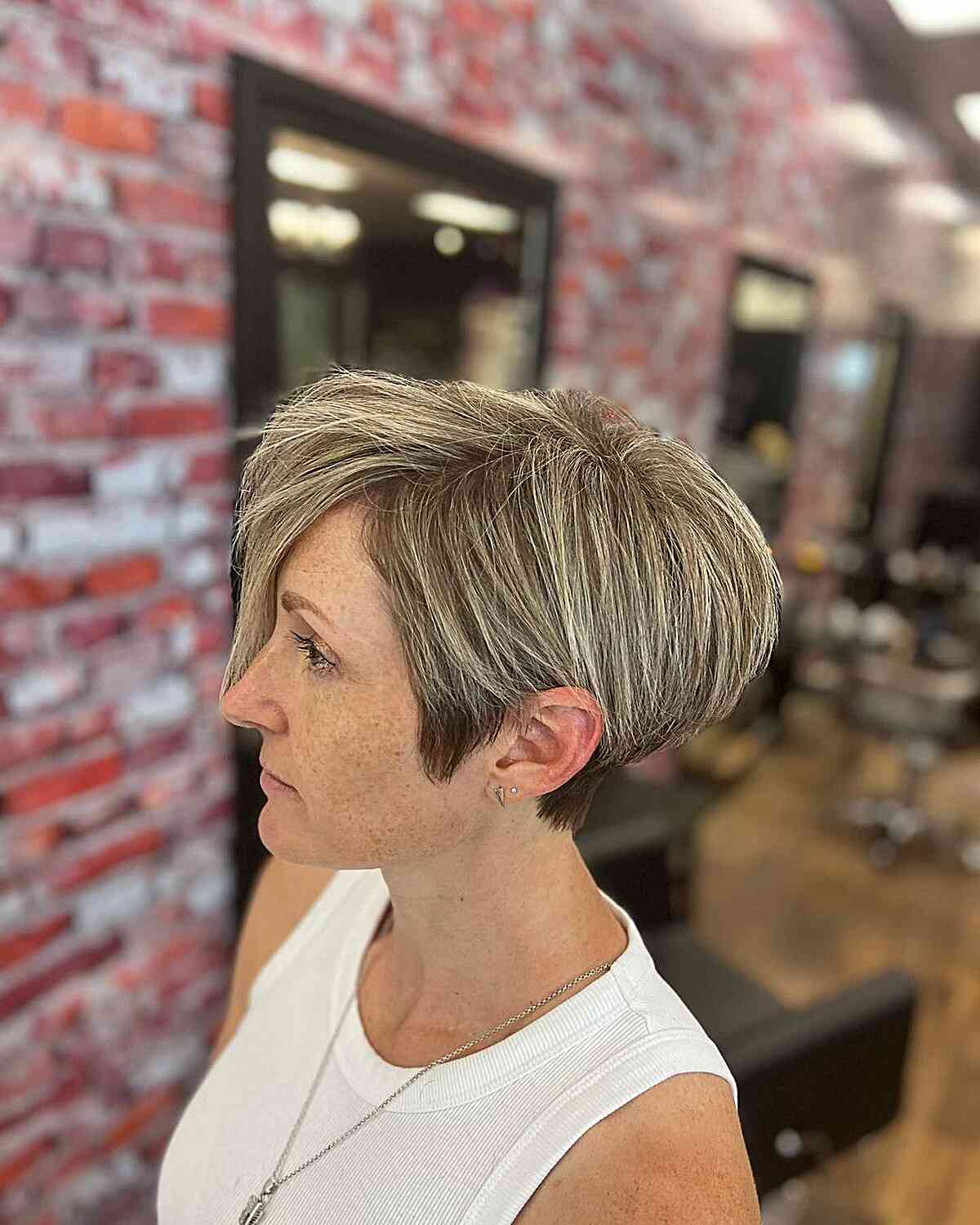 Very Short Bixie with Tapered Nape for Mature Old Ladies with Thick Hair