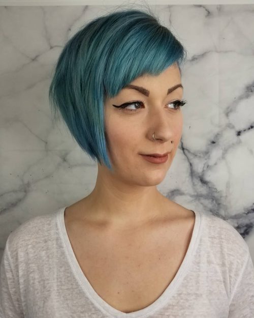 Short inverted bob with bangs and layers