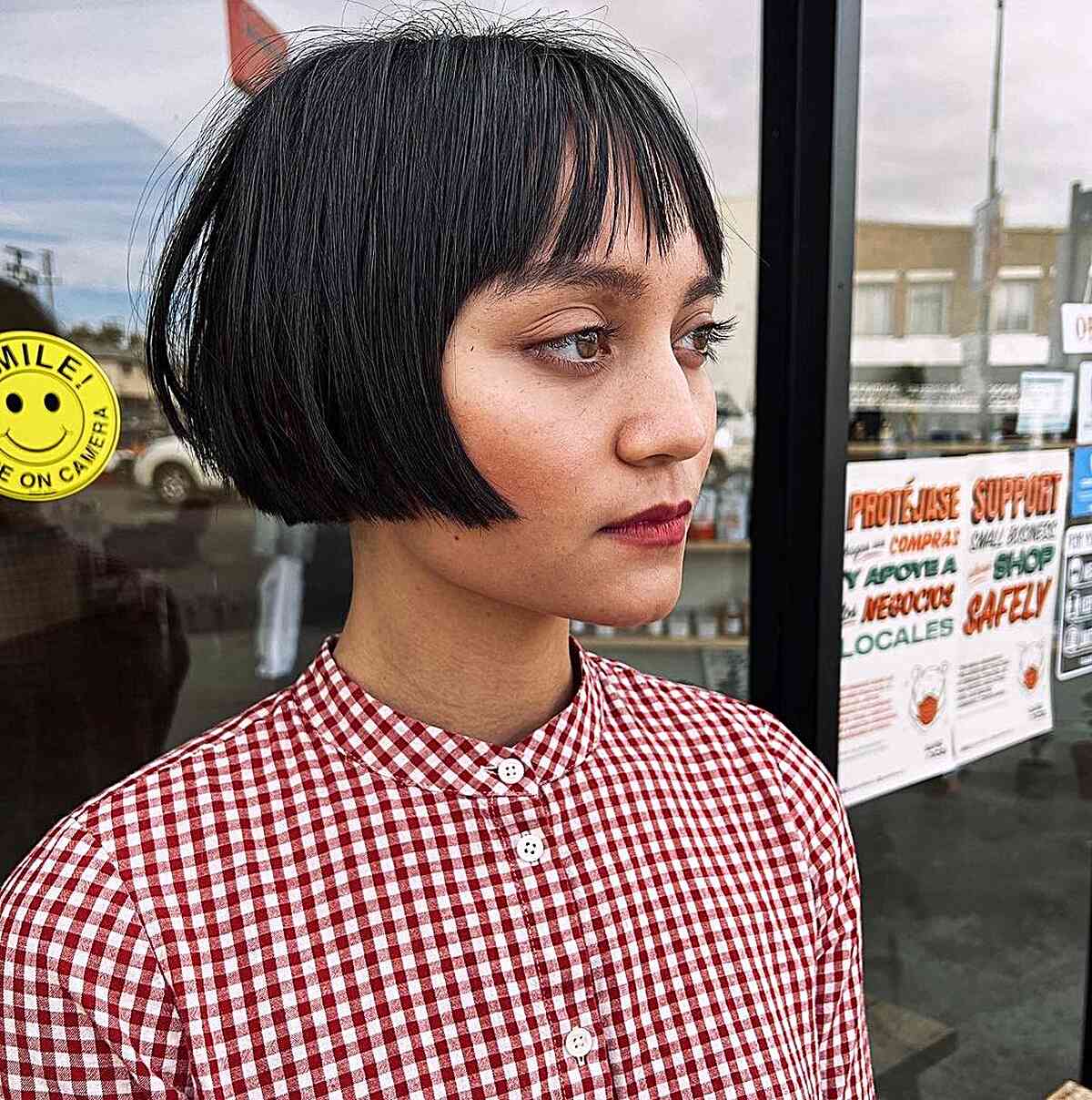 Very Short Cheek-Length Bob Cut with Fringe for girls with straight hair
