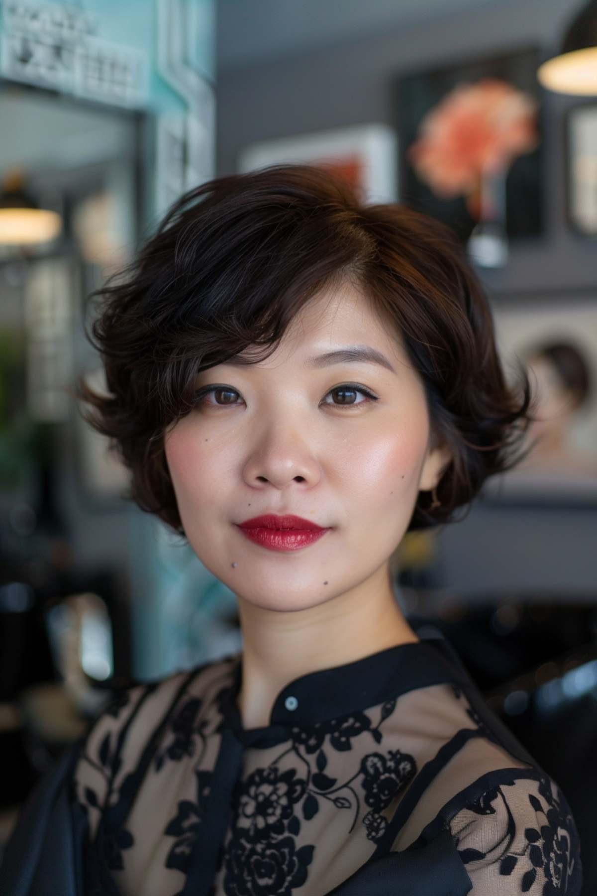 Very short bob hairstyle for naturally wavy or curly hair