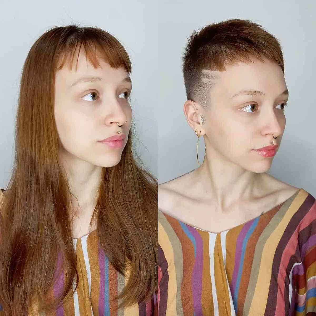 Very Short Golden Brown Pixie with a Shaved Design