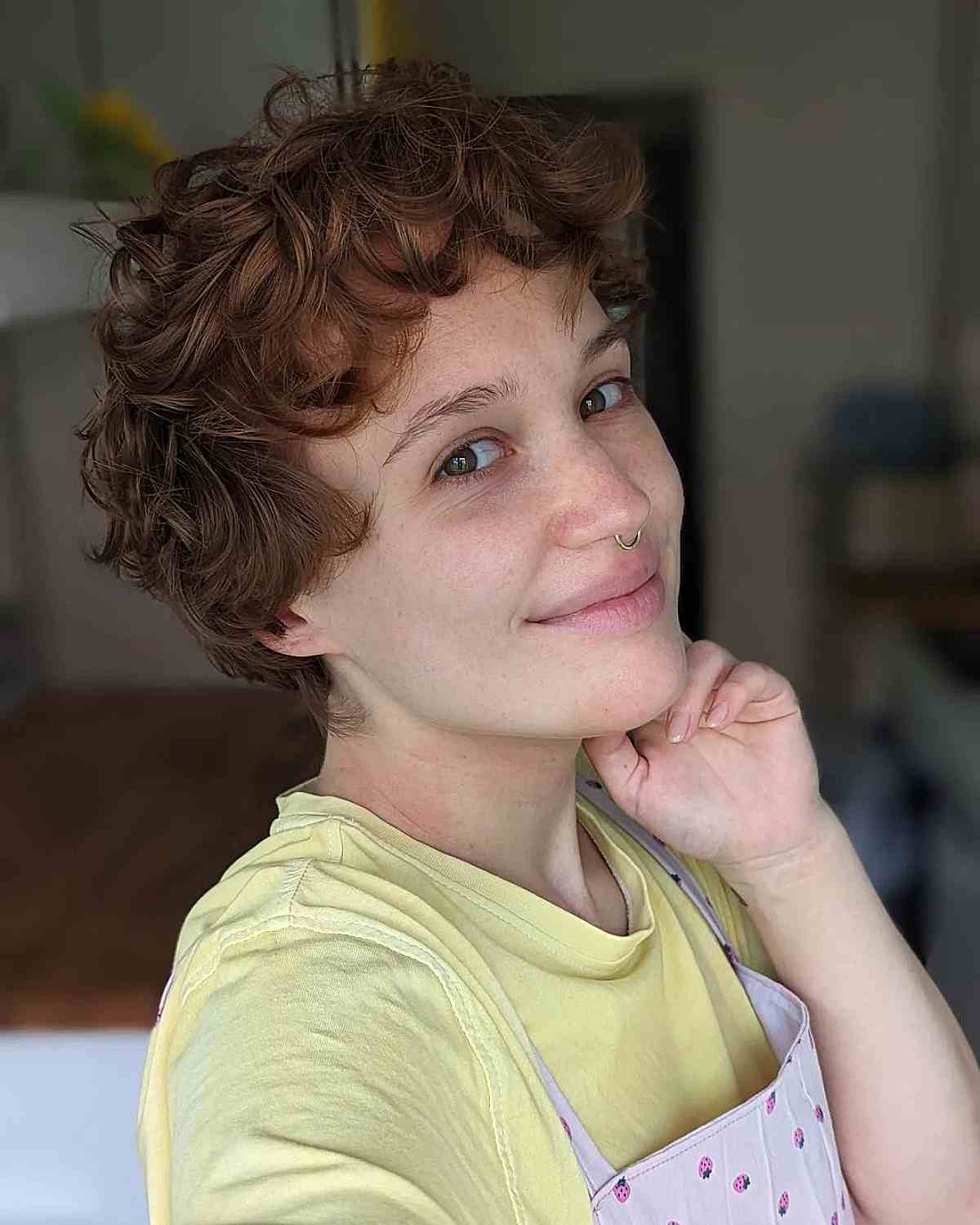Very Short Layered Cut on Curly Ginger Hair