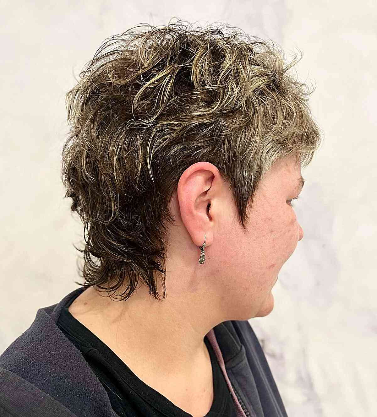 Very Short Tousled Mullet Shag with Blonde Highlights for Older Generation