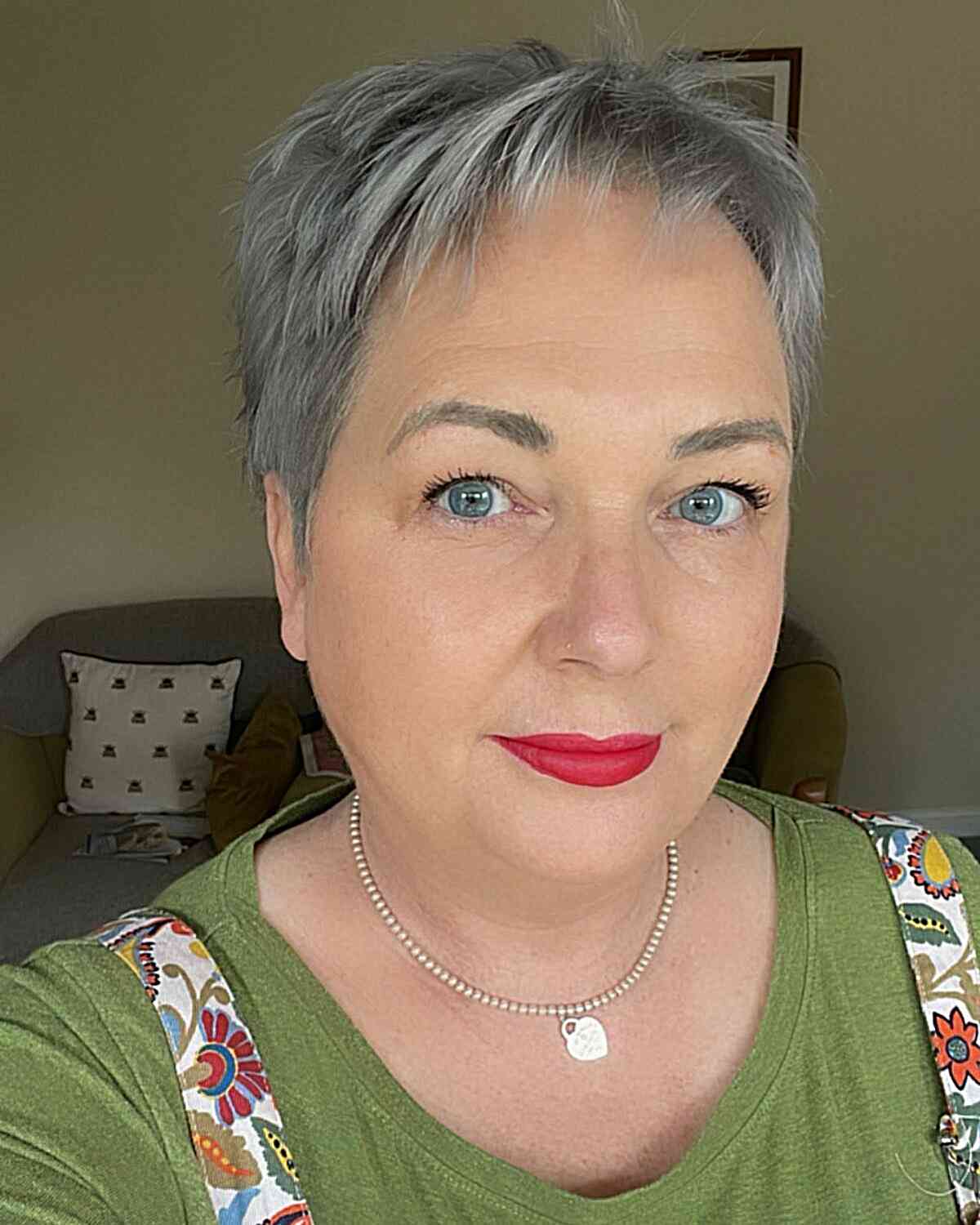 Very Short Pixie for Older Women Over 60 with Grey Hair and Round Faces