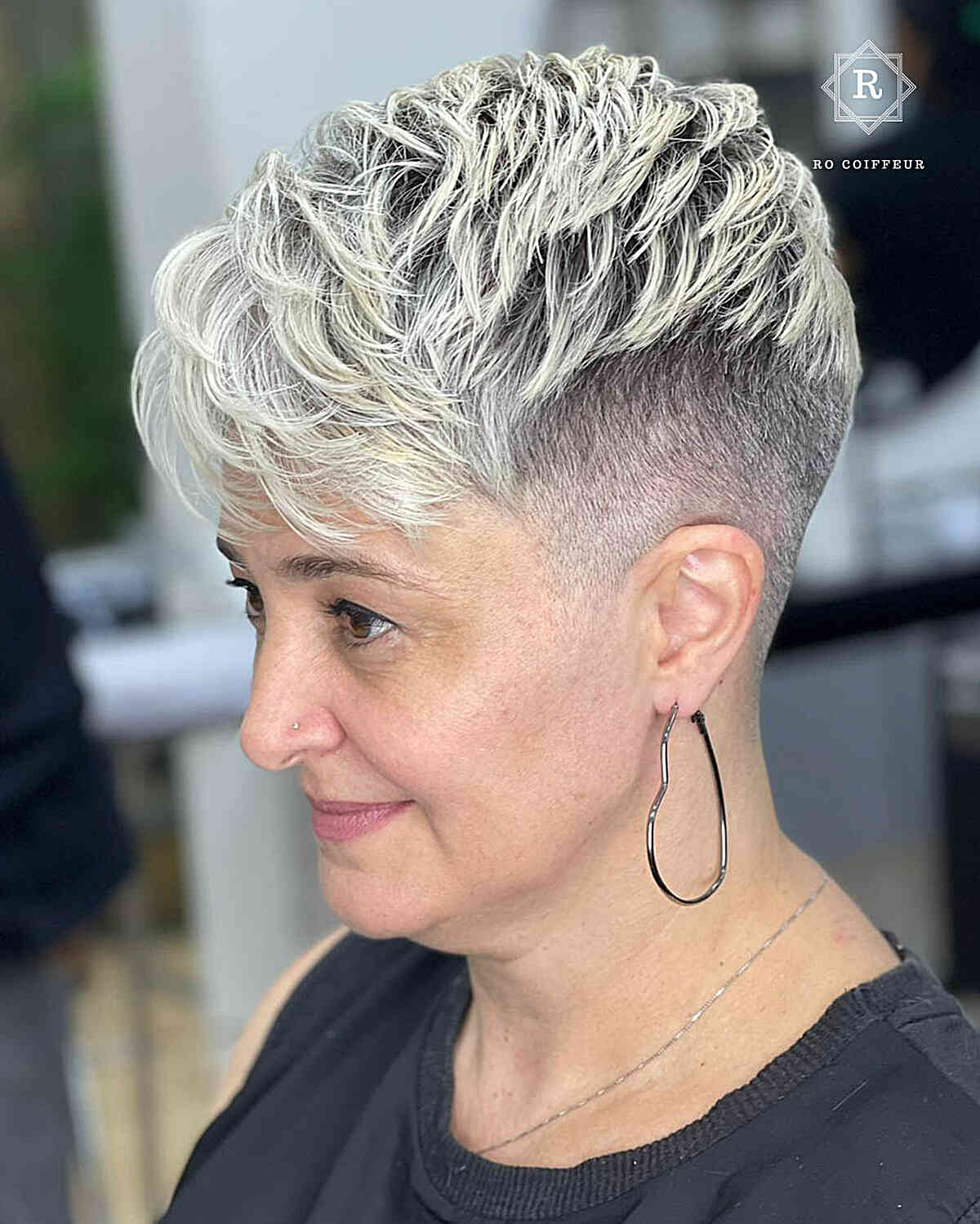 Very Short Pixie with Bleach Blonde Highlights for Ladies Over 50