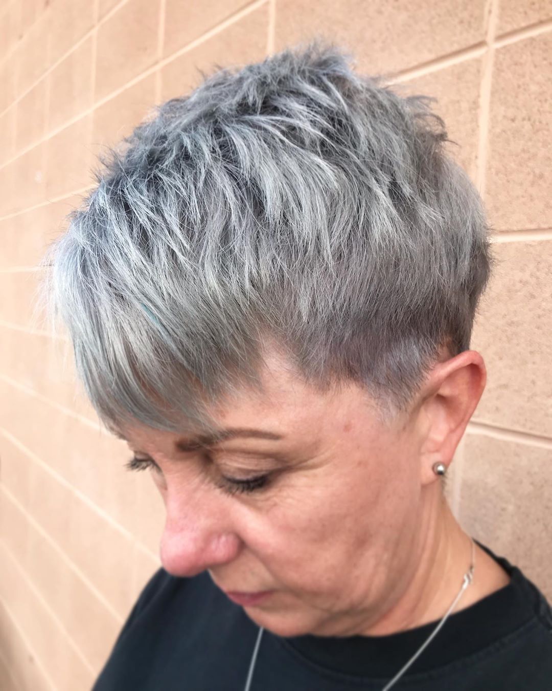 Very Short Silver Pixie with Side Bangs