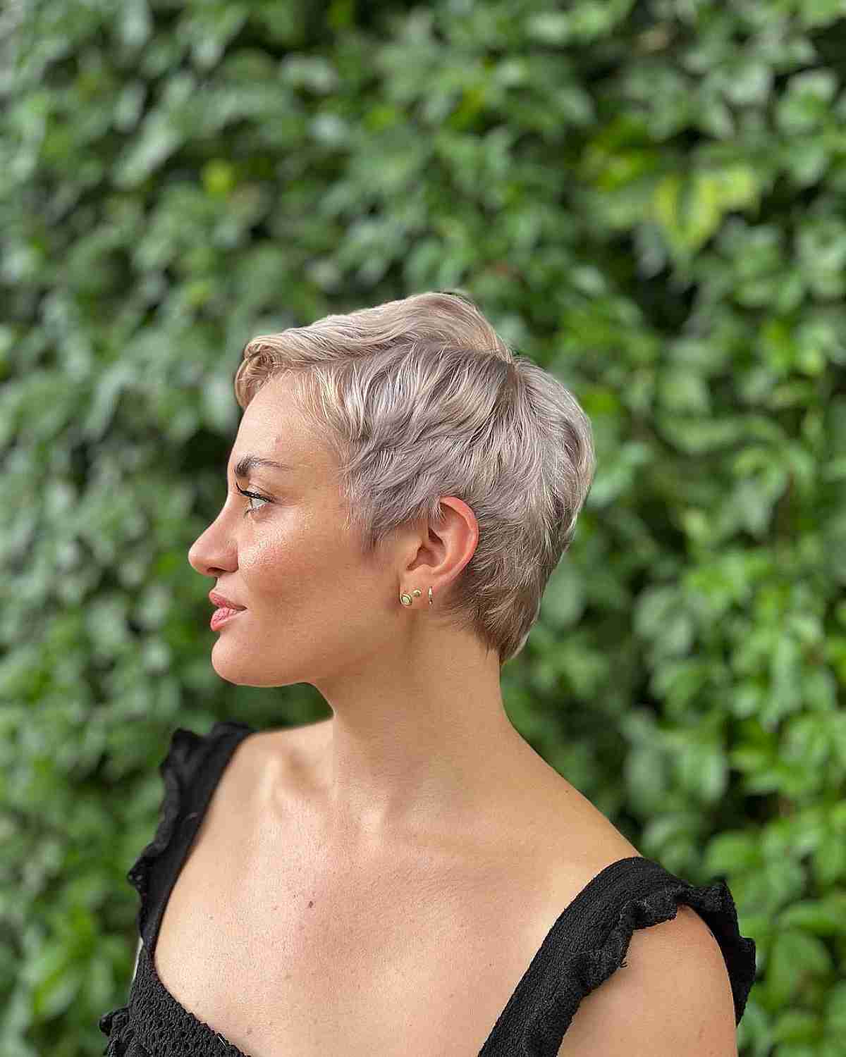 Very Short Soft Wavy Pixie with a Side Part