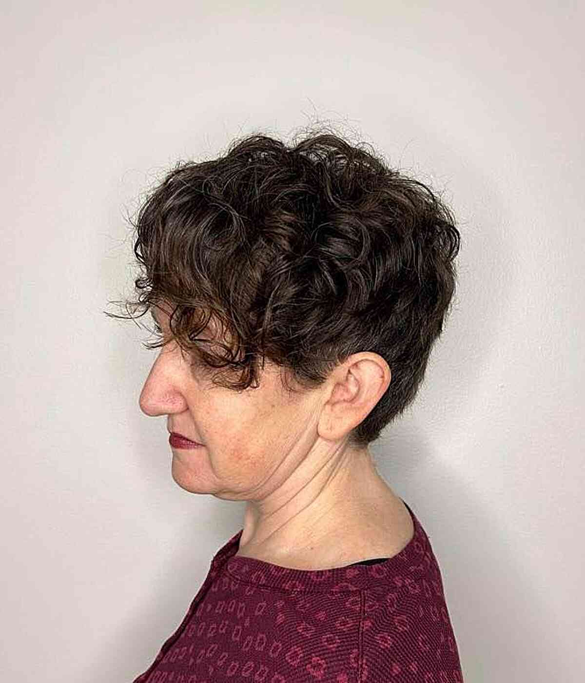 Very Short Tapered Curls with Side Fringe for Older Women Aged 60