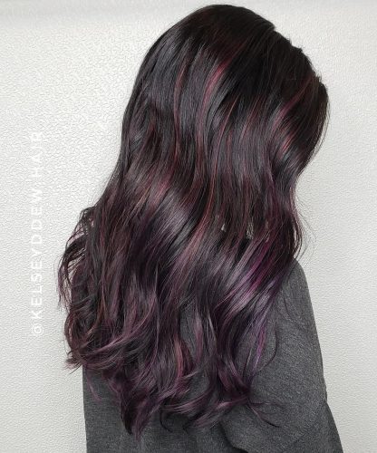 23 Stunning Black Cherry Hair Color Ideas For 2024   Vibrant Black Cherry Highlights On Dark Hair 416x500 