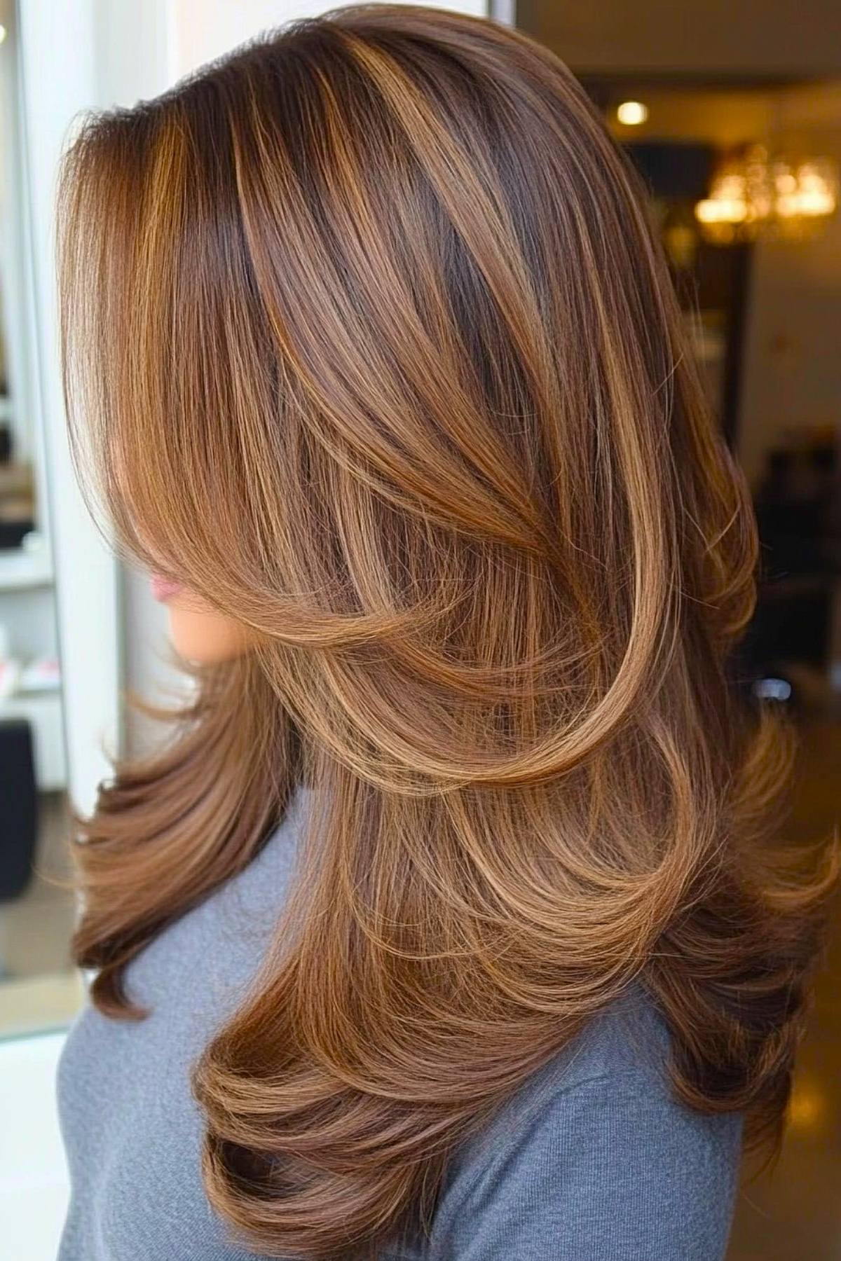 Caramel balayage on light brown hair for a warm, natural glow