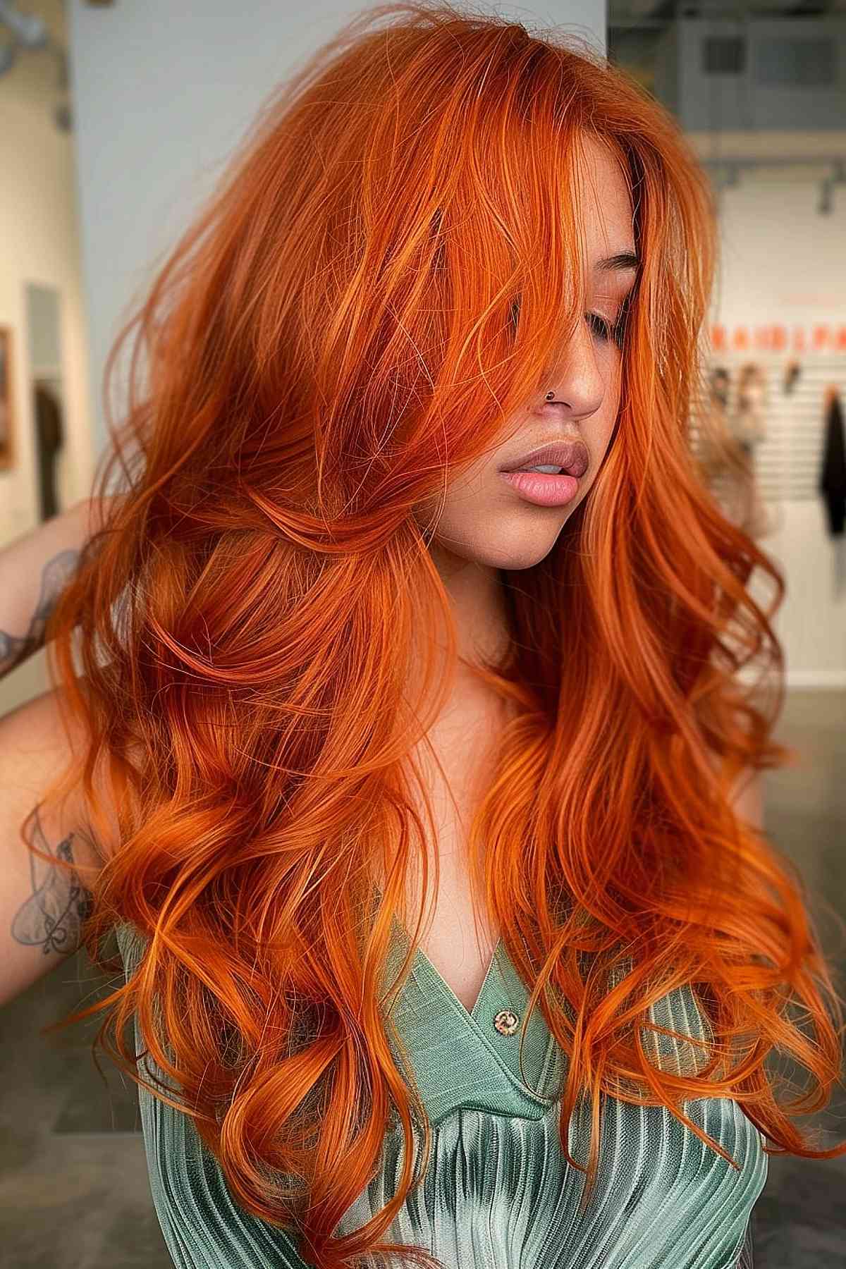 Vibrant ginger copper waves on thick hair