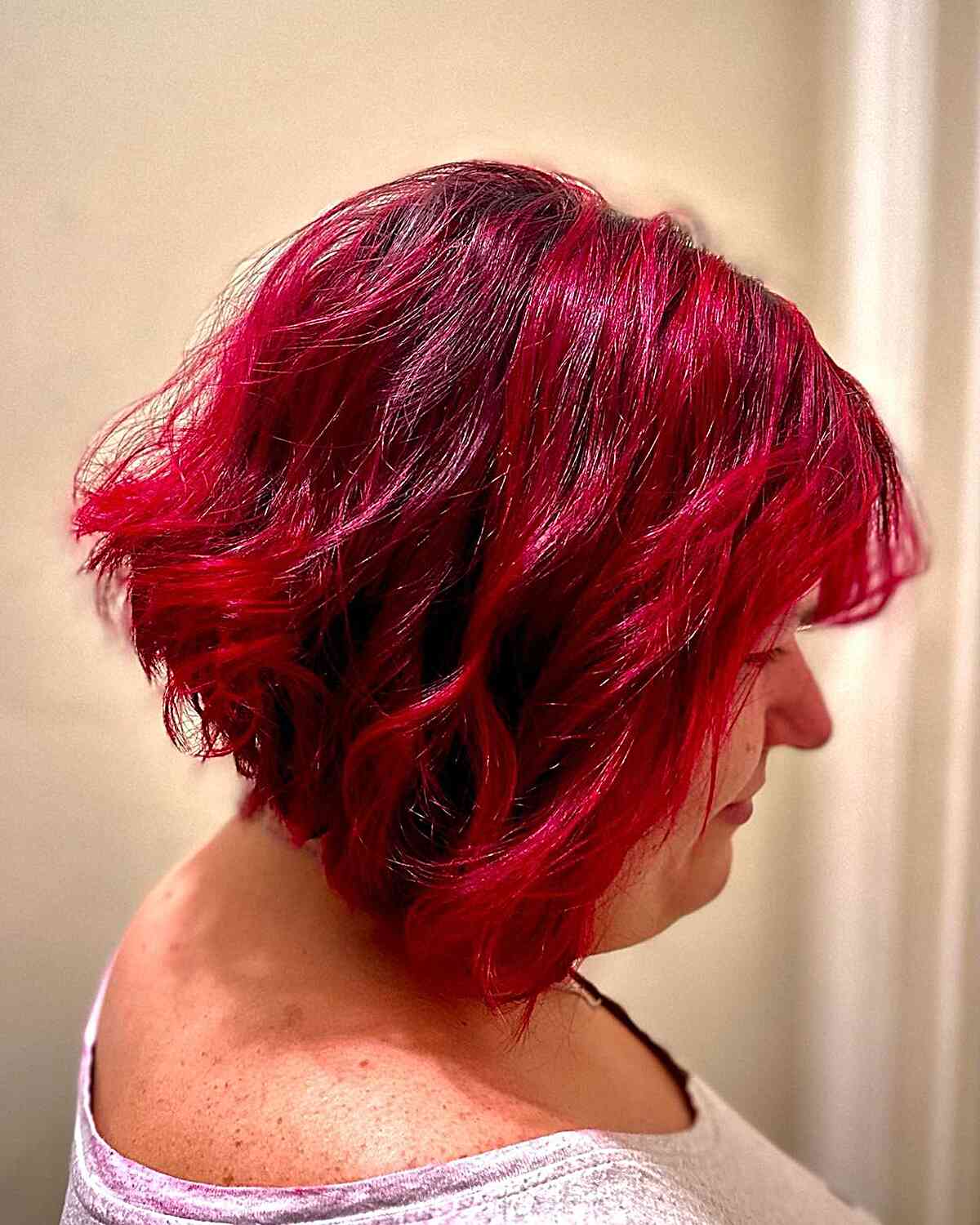 Vibrant Red A-Line Bob with Short Layers and Bangs for Thin Hair