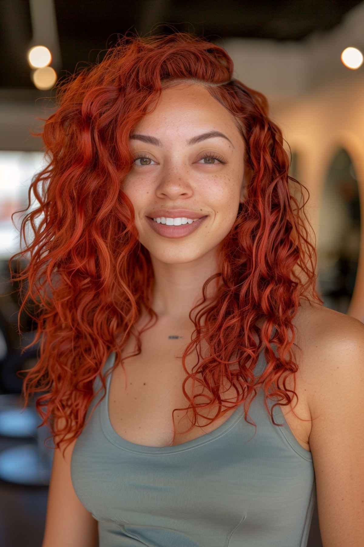 Vibrant red hair for brown tanned skin