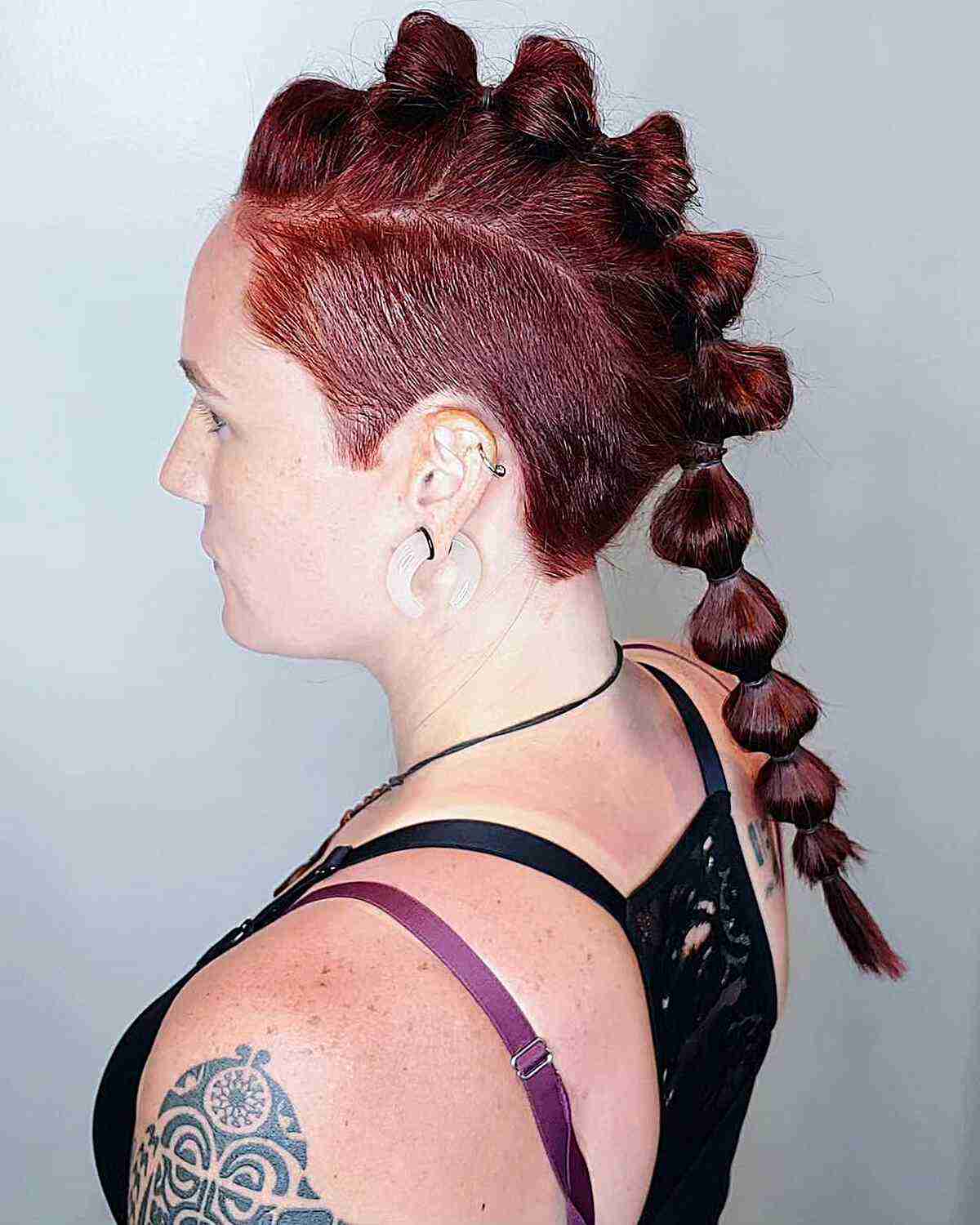 Viking Bubble Ponytail on Mid-Length Burgundy Red Hair