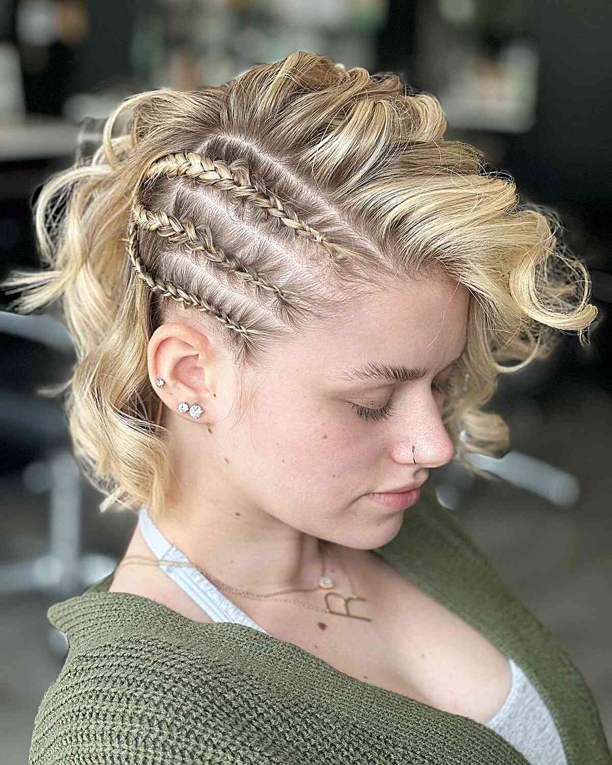 Viking Short Blonde Hair with Layered Waves and Small Braids