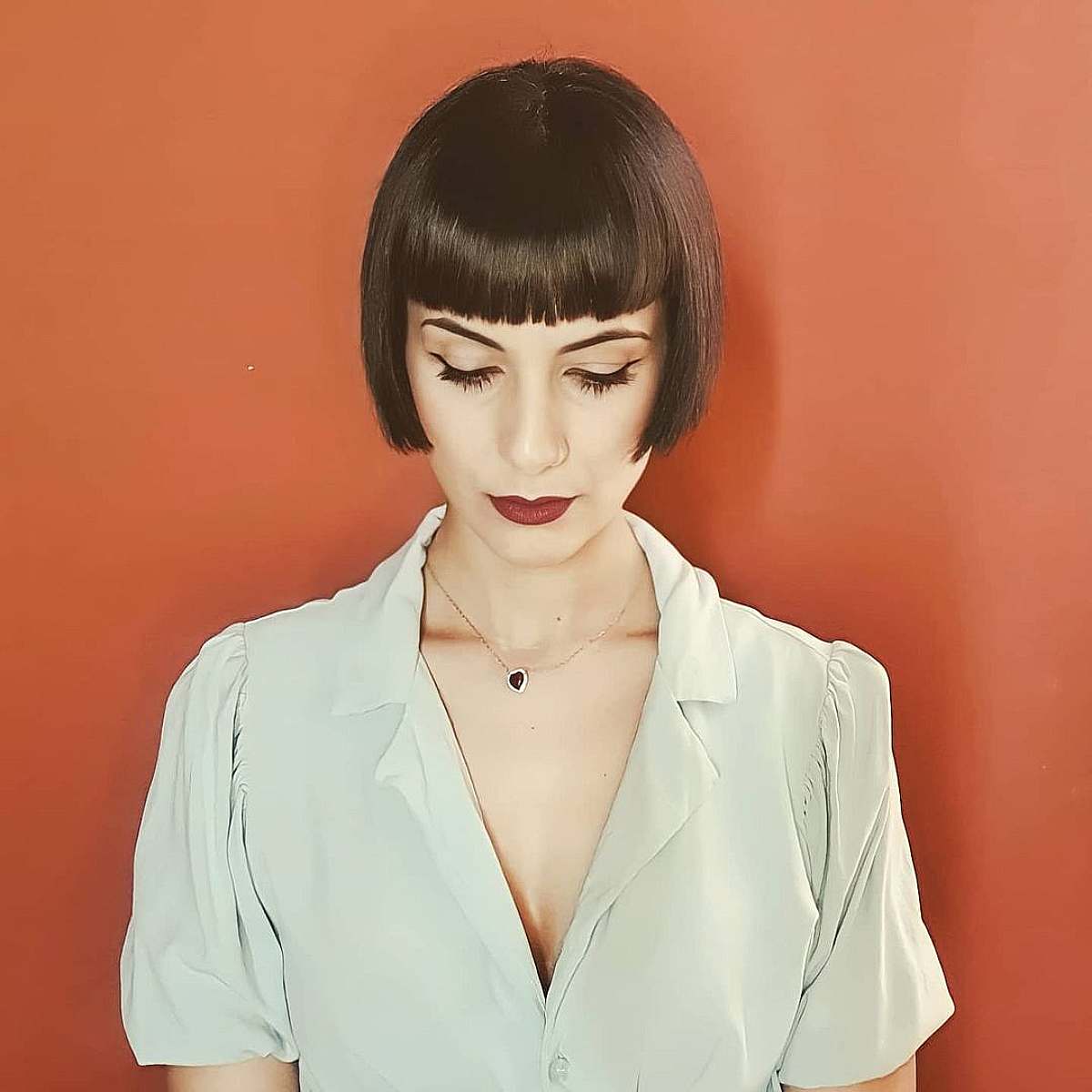 Shorter Vintage Bob Style with Blunt Bangs