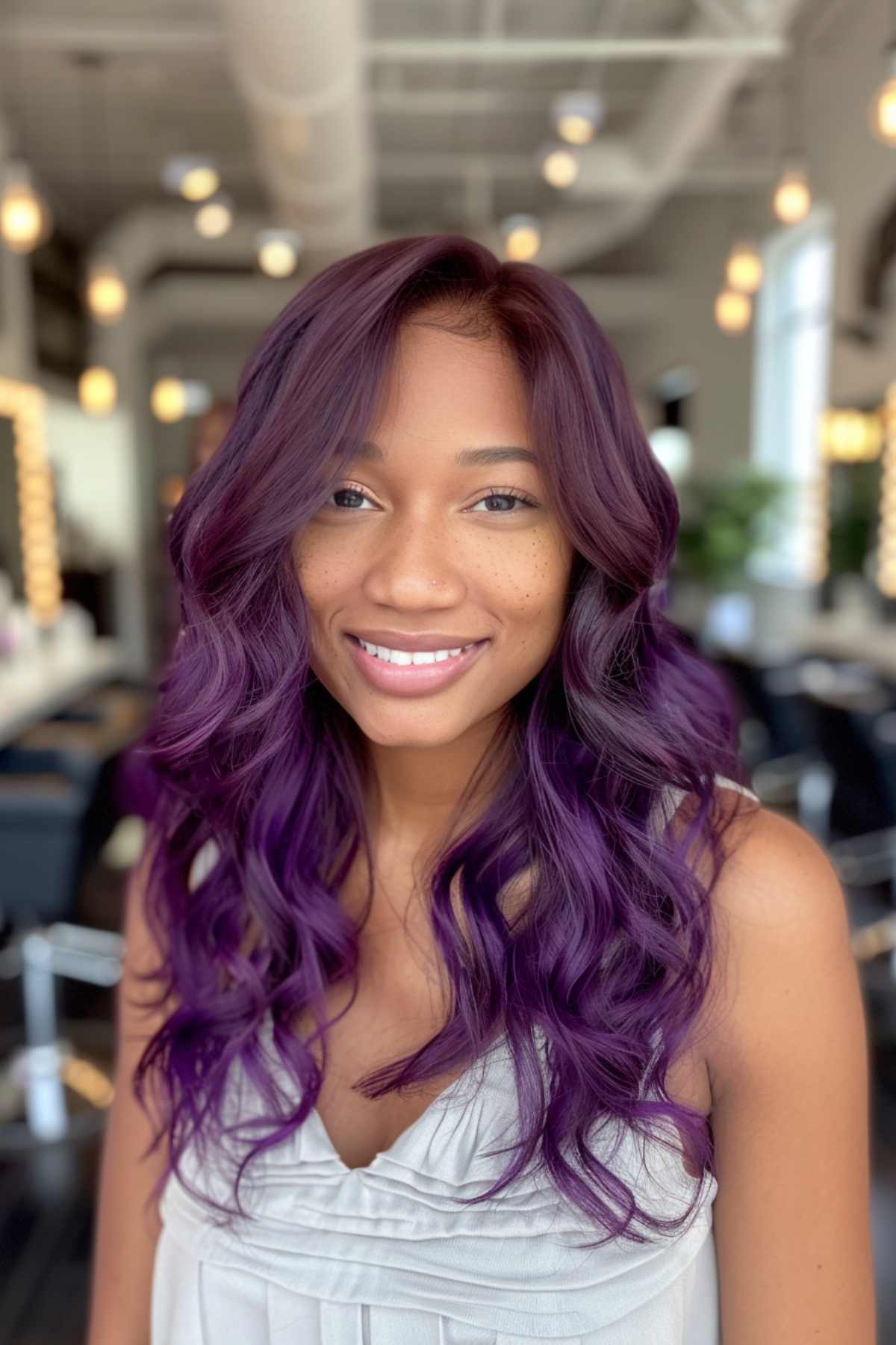 Violet hair color on brown skin