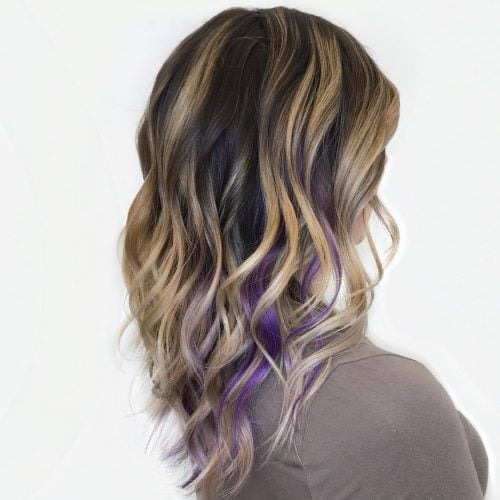 Dark Textured Lob with Messy Waves and Purple Highlights | by  Hairstyleology | Medium