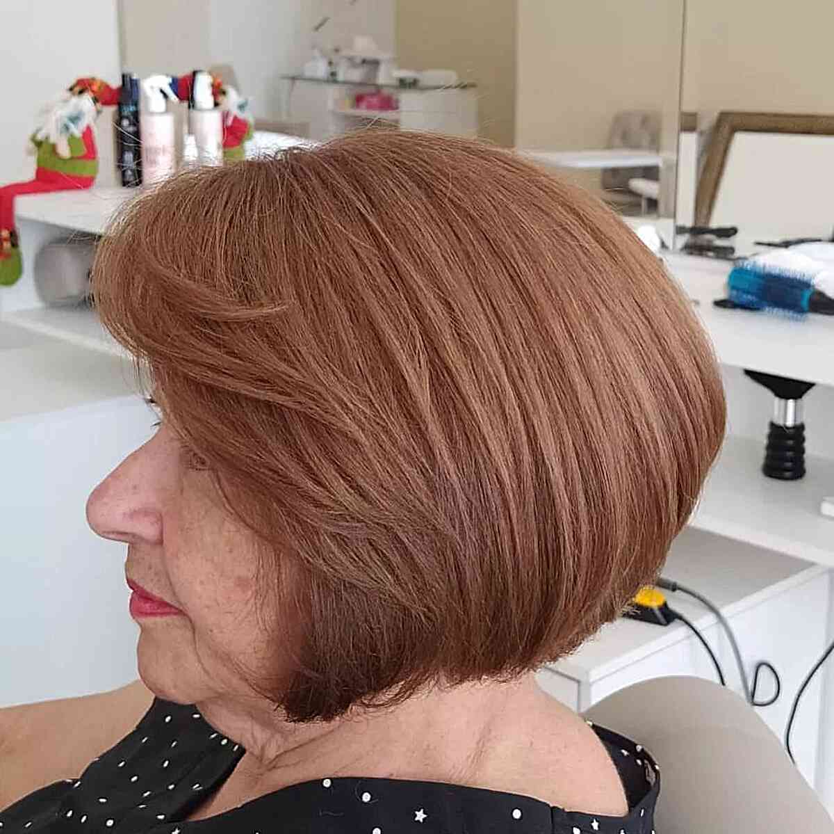 Visible Layers on a Short Copper Bob for 60-year-olds
