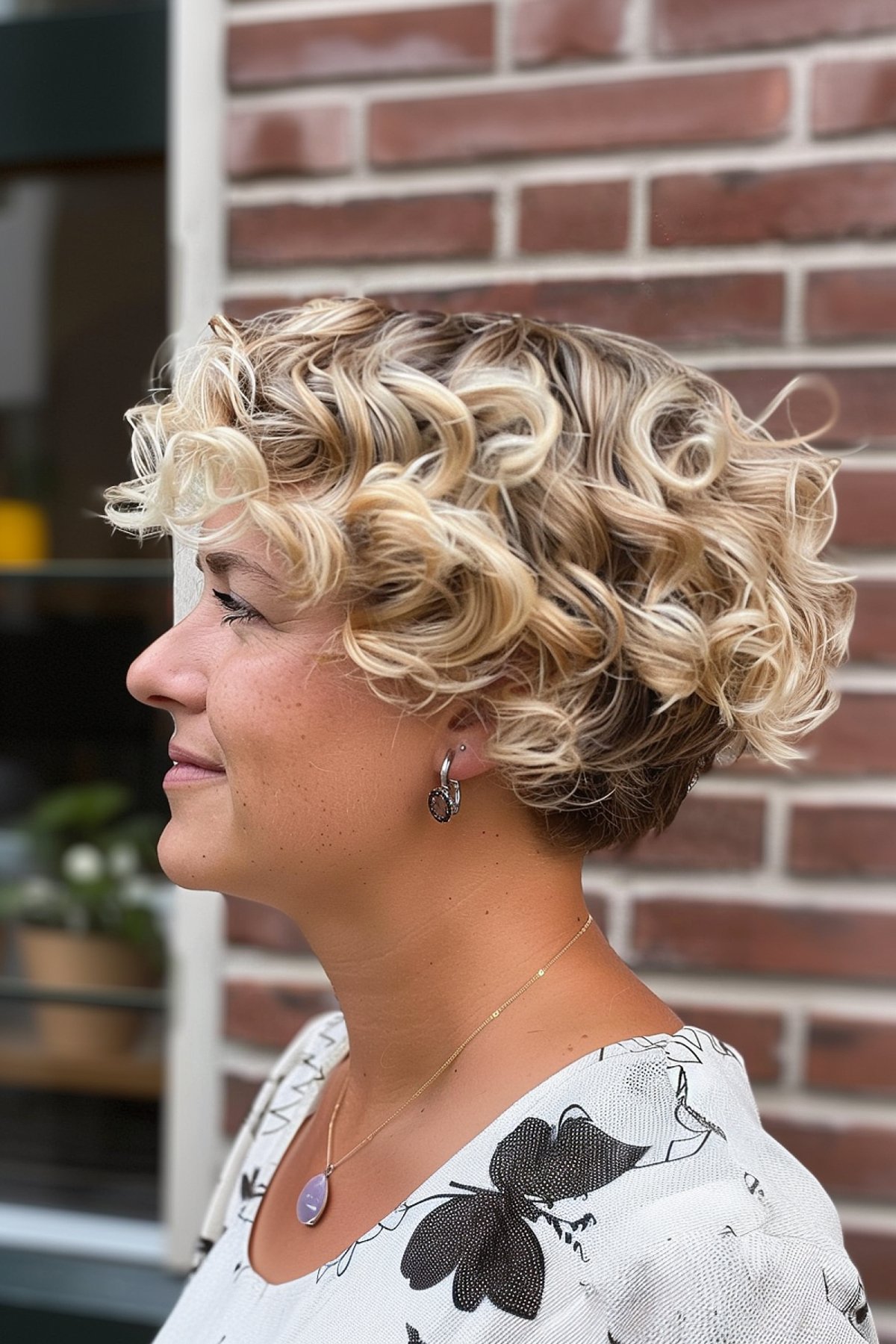 Short Curly Undercut Bob with Blonde Highlights and Layers