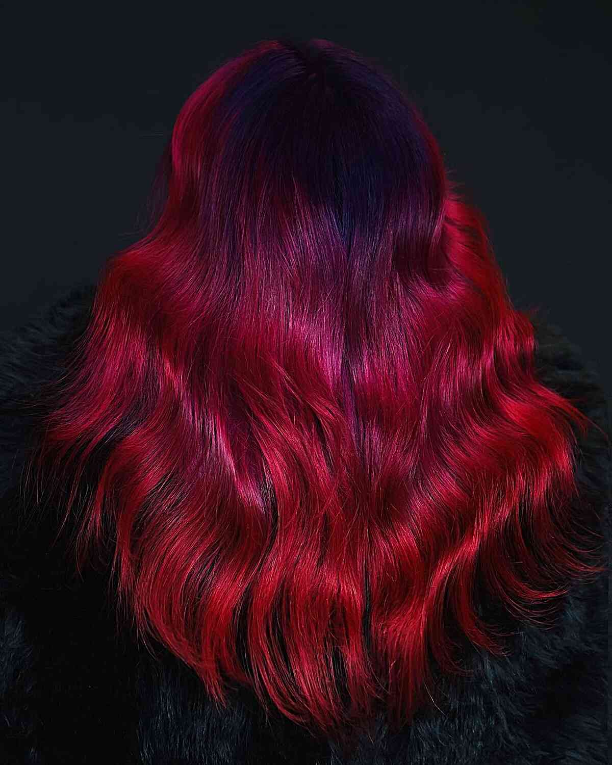 Vivid Black Roots to Red Balayage Ombre