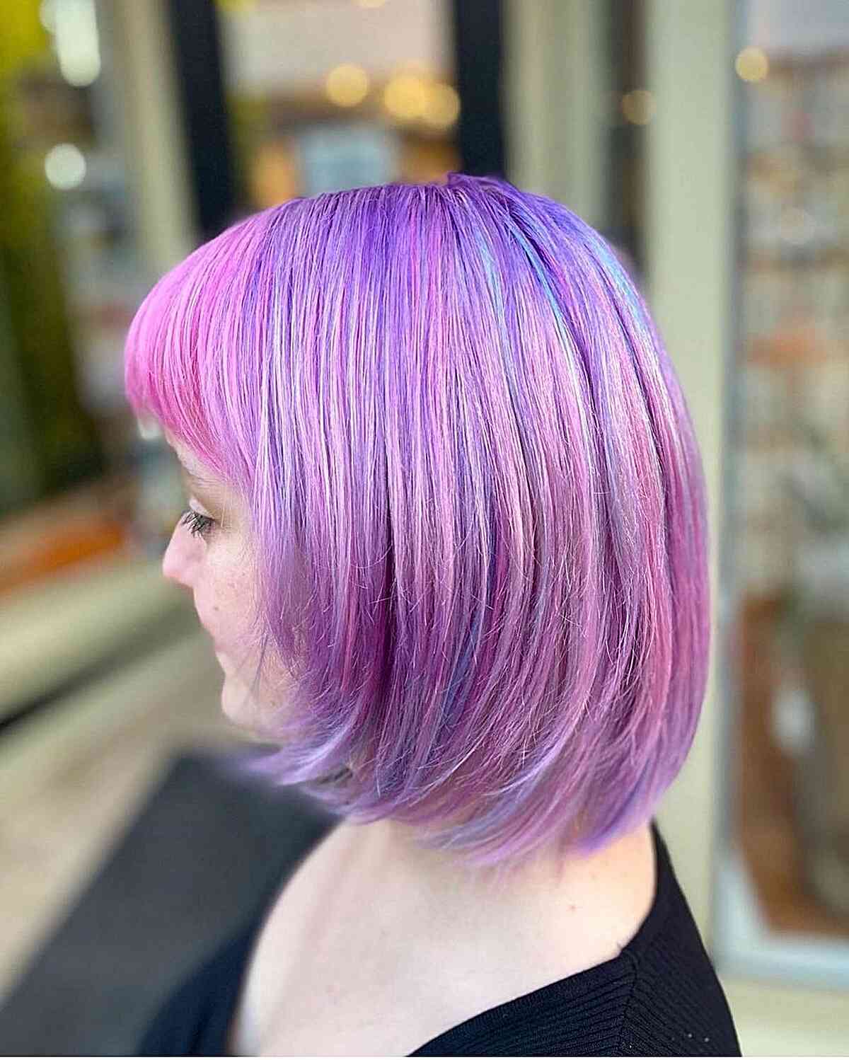 Vivid Cotton Candy Purple Highlights on Short Pink Hair