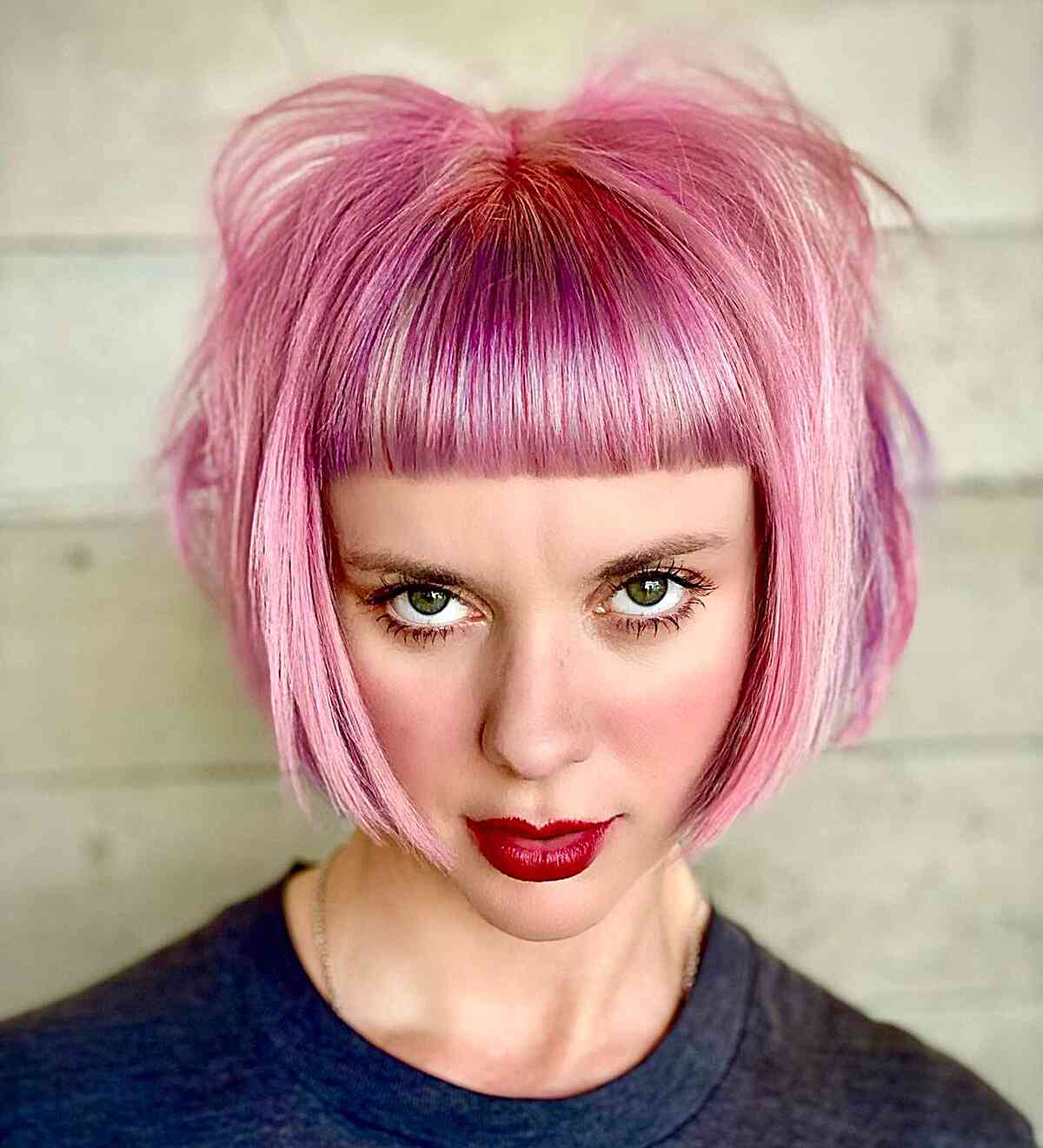 Vivid Pink Balayage Tones for women with short hair and blunt fringe