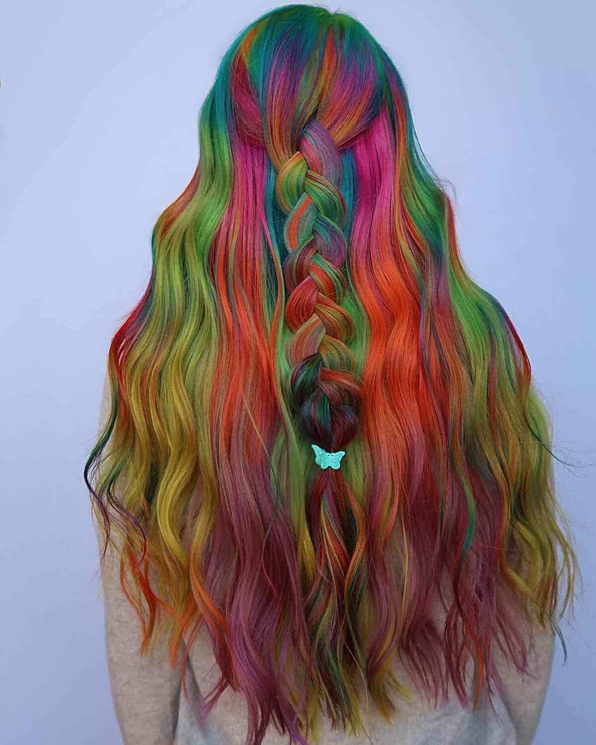 Vivid Rainbow Colors French Braid Hairstyle