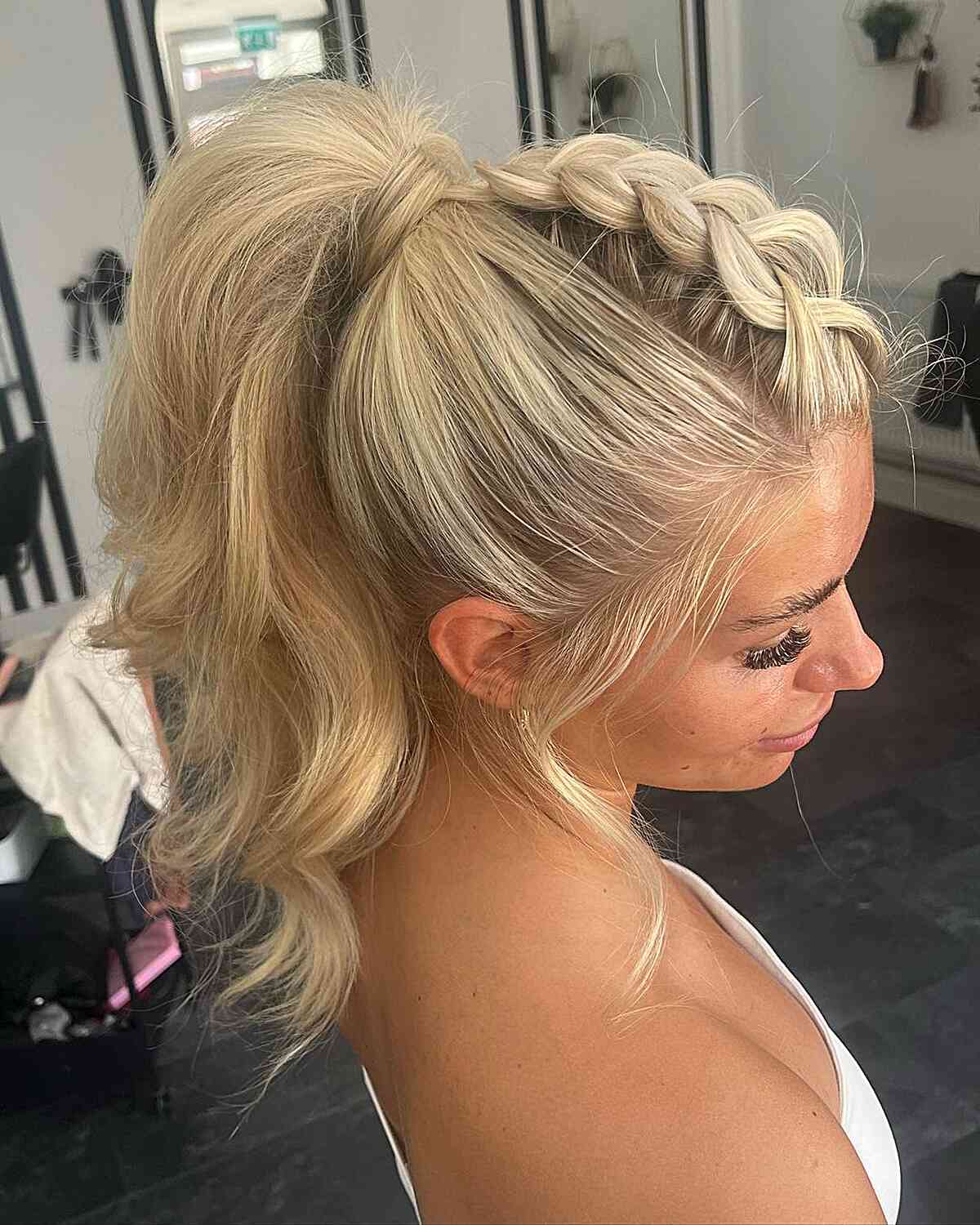 Photo of Twisty soft half up half down hairstyle with front crown twist for  medium length