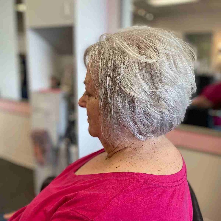 Voluminous Bob Cut on Natural Gray Hair for Older Women